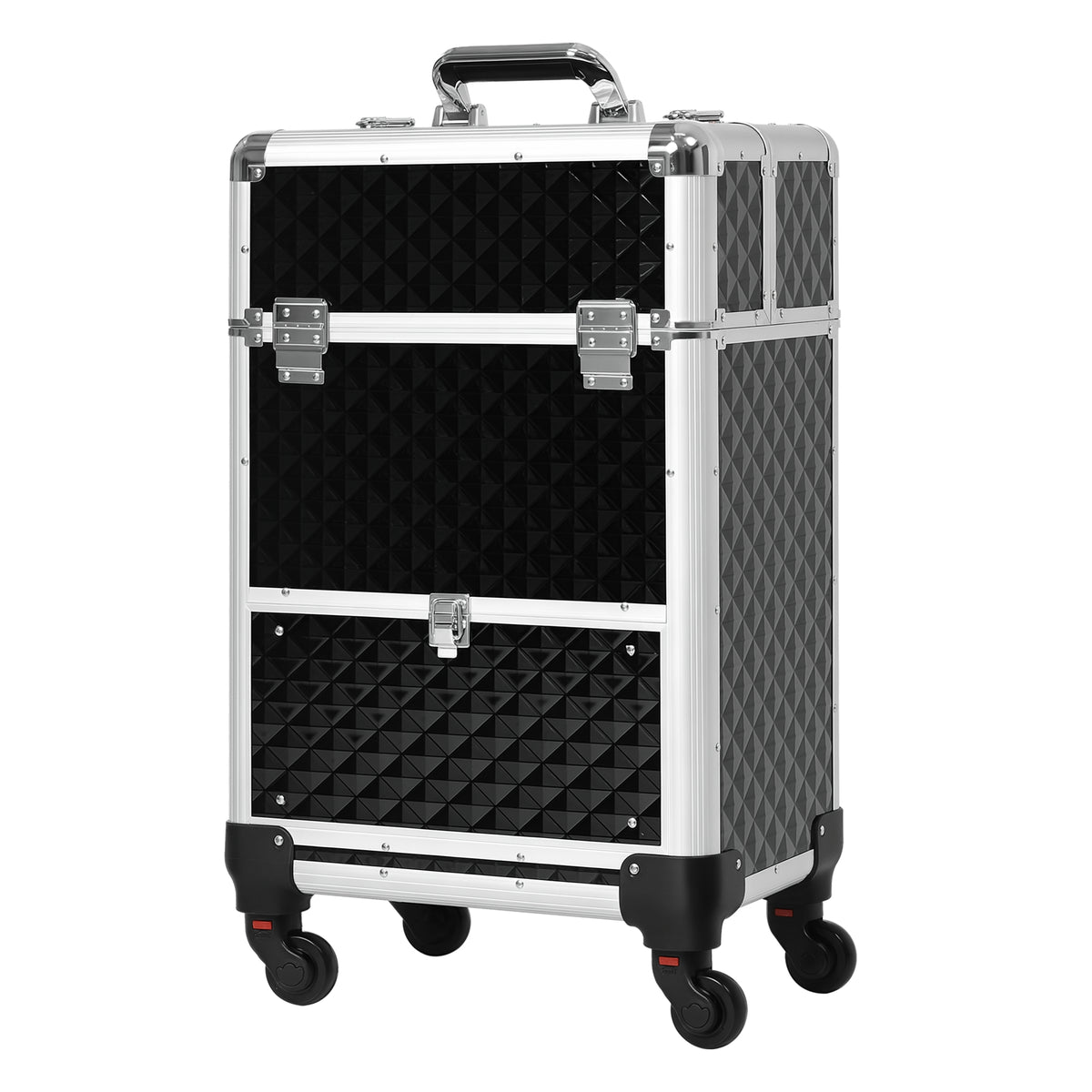 Valise trolley maquillage mallette cosmétique vanity poignée télescopique réglable 34L x 25l x 62H cm alu. noir