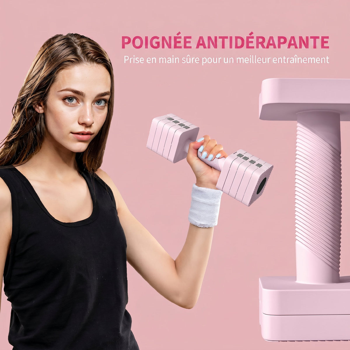 Ensemble d'Haltères Réglables 2 x 5 kg, Paires d'Haltères 1 kg/2 kg/3 kg/4 kg/5 kg avec Poignée Antidérapante, Rose