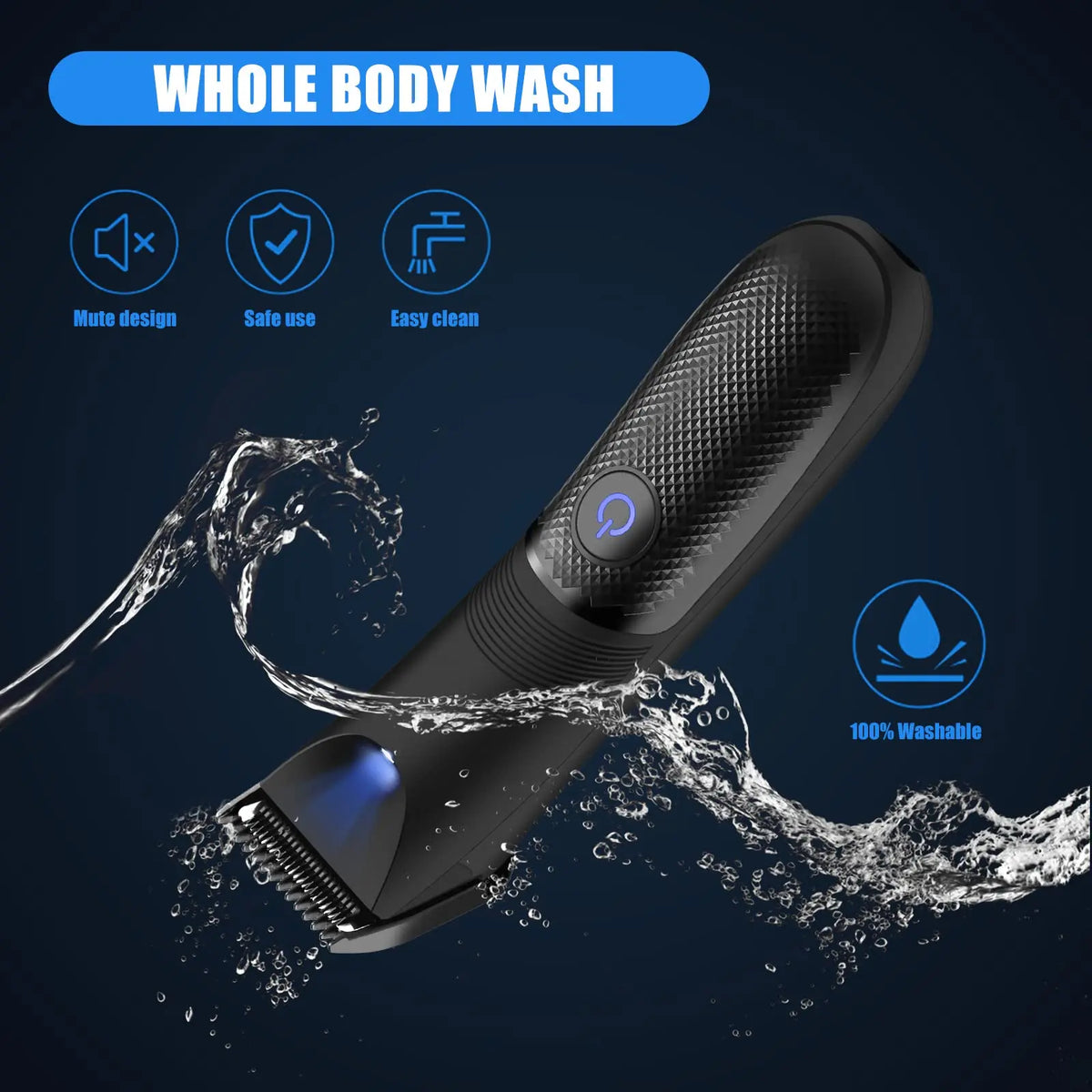 Tondeuse corporelle rechargeable pour hommes, lame en céramique et lumière LED, noire