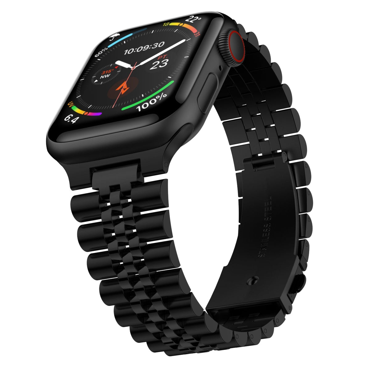 Bracelet à maillons en acier inoxydable - The Perth en noir, taille large - Compatible avec Apple Watch de 42 mm à 45 mm