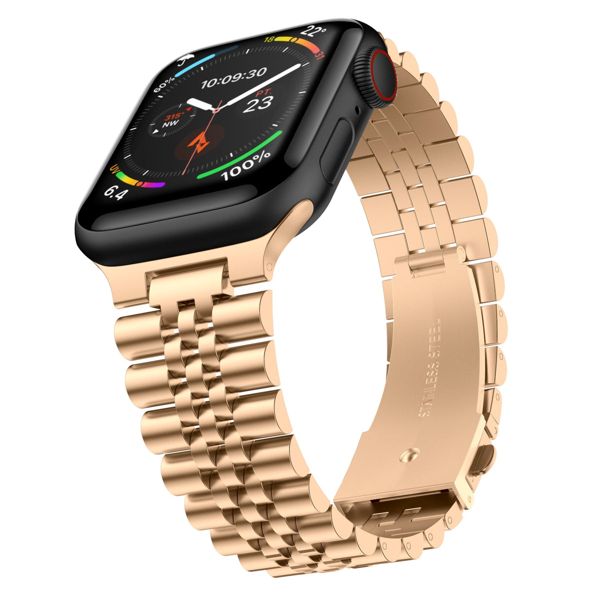 Stainless Steel Link Bracelet Band - The Perth in Gold Large - Compatible with Apple Watch Size 42mm to 45mm
