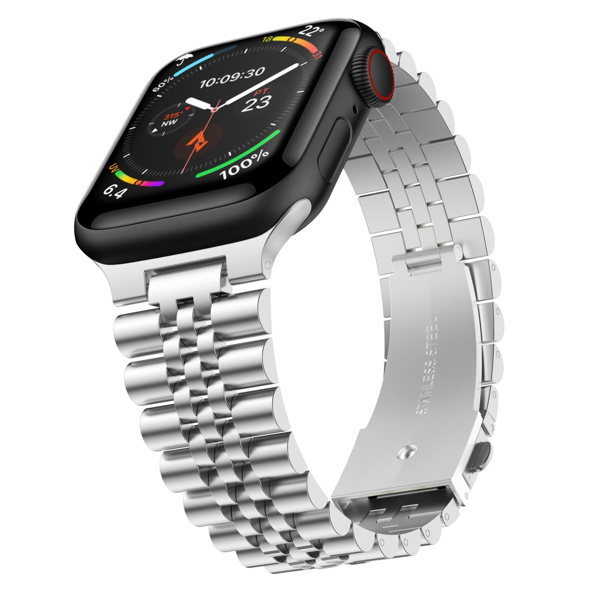 Bracelet maillons en acier inoxydable - The Perth Silver Large - Compatible avec Apple Watch de 42 mm à 45 mm