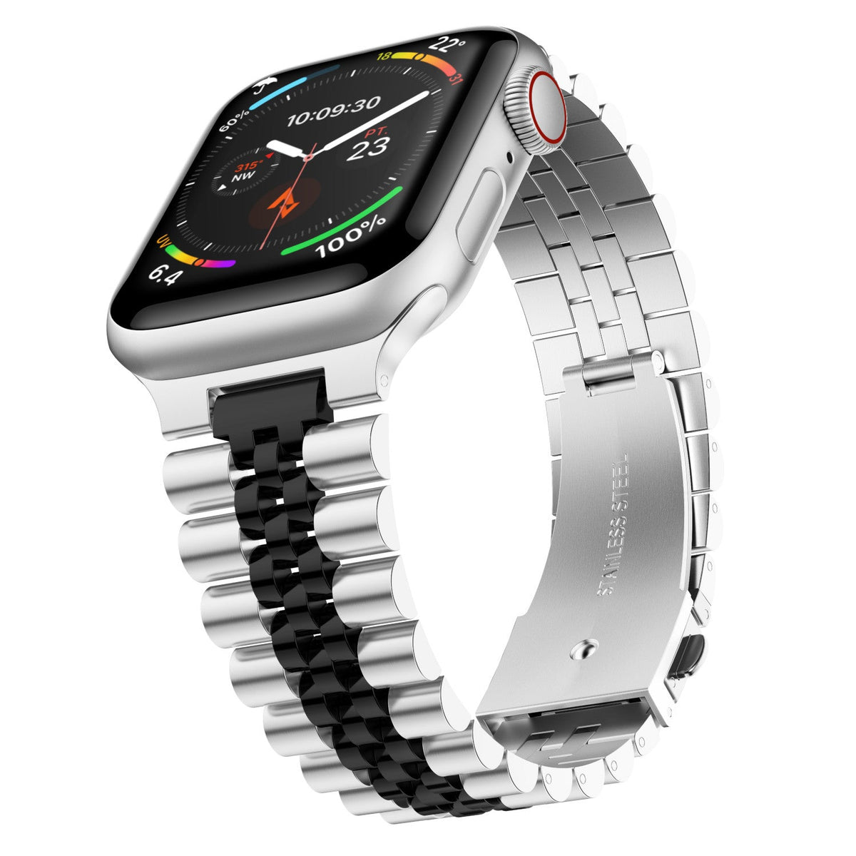 Bracelet de Maillons en Acier Inoxydable - The Perth Argent et Noir Petite Taille - Compatible avec les Apple Watch de 38mm à 41mm