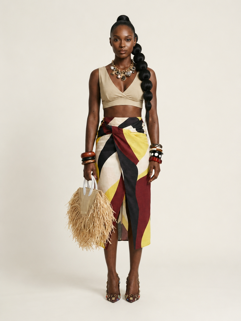 Vibrant Geometric Midi Skirt