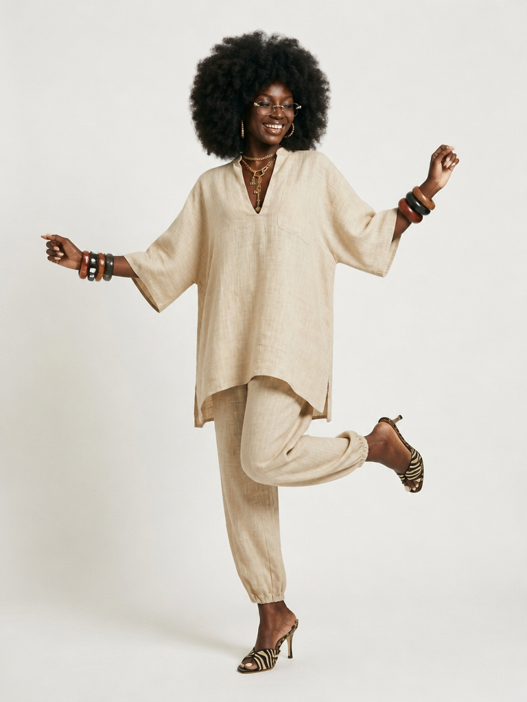 Grounded Linen Loose Two-Piece Set