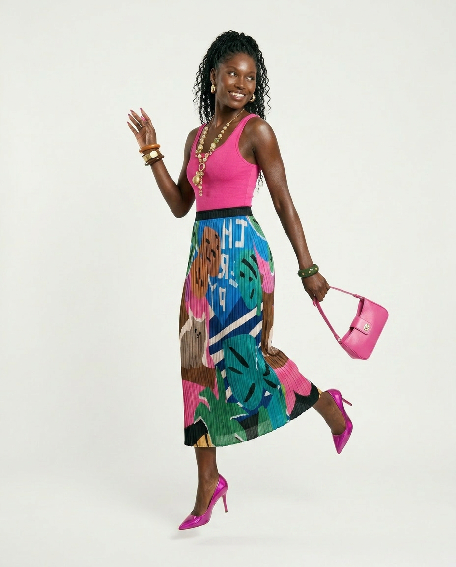 Vibrant Printed Pleated Skirt