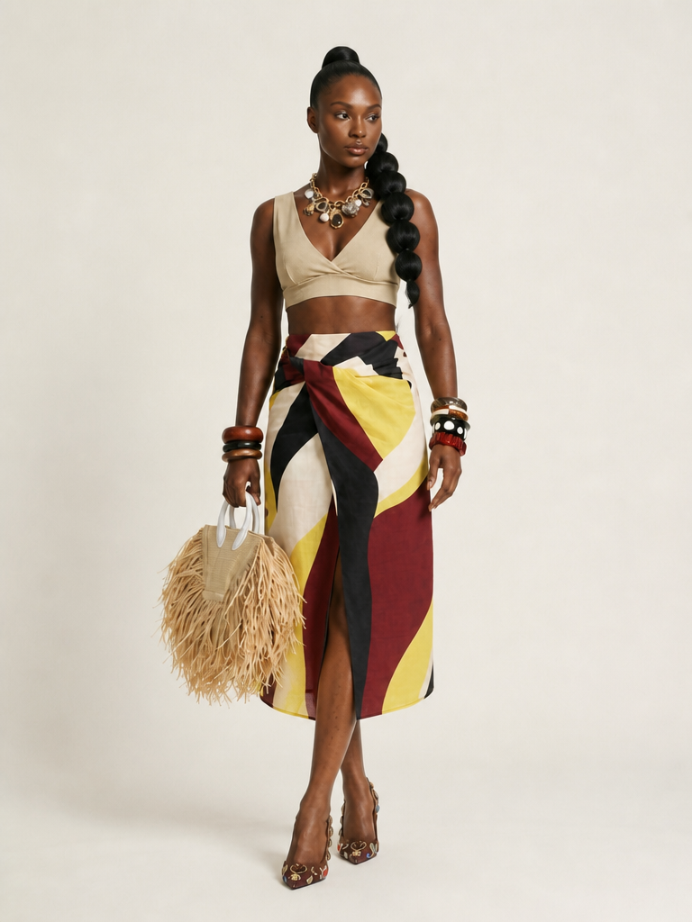 Vibrant Geometric Midi Skirt