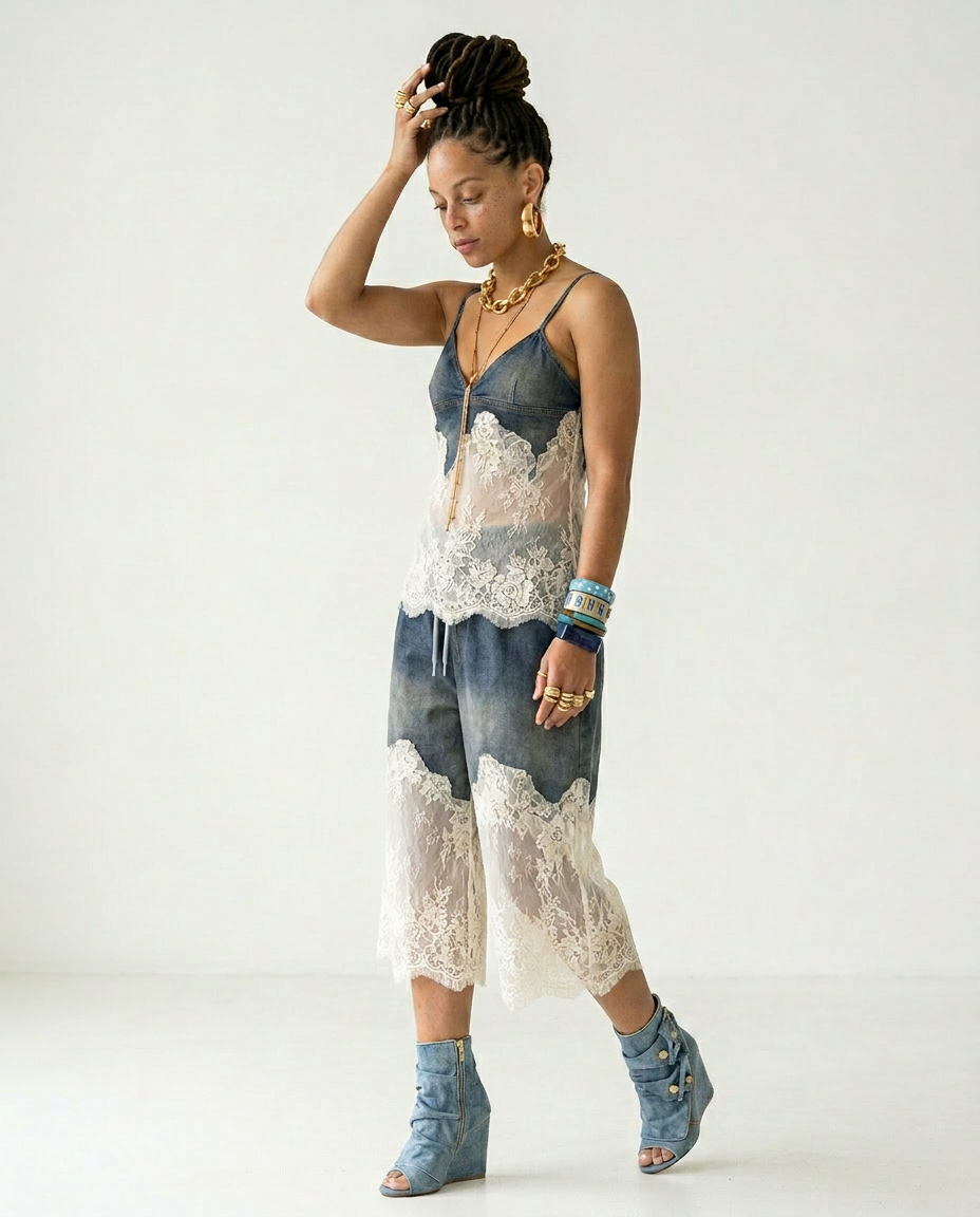 Audacious Denim Lace Two-Piece Set-2