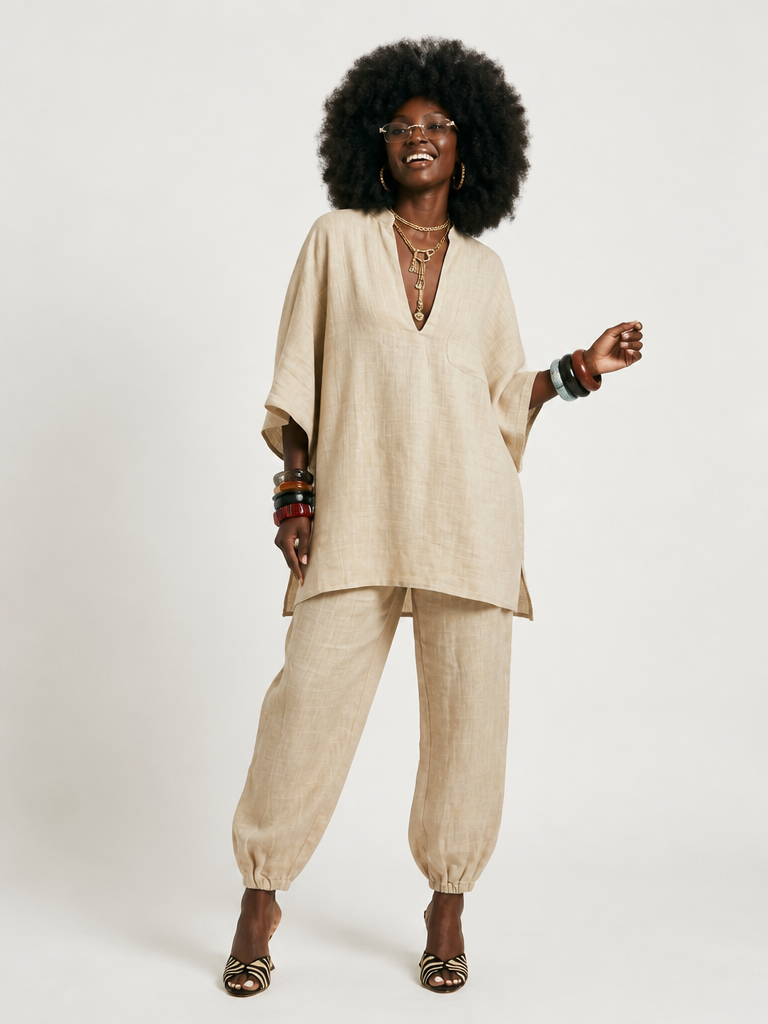 Grounded Linen Loose Two-Piece Set