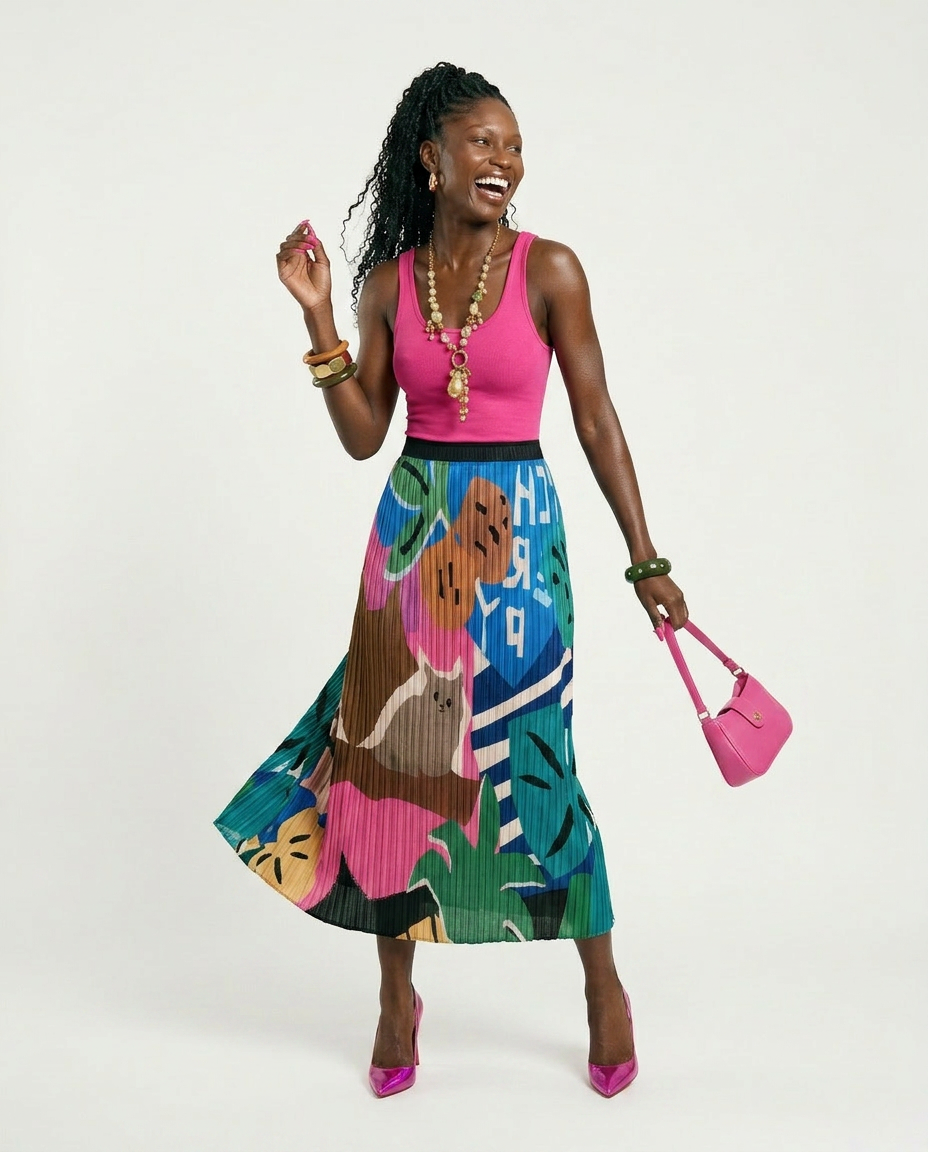 Vibrant Printed Pleated Skirt