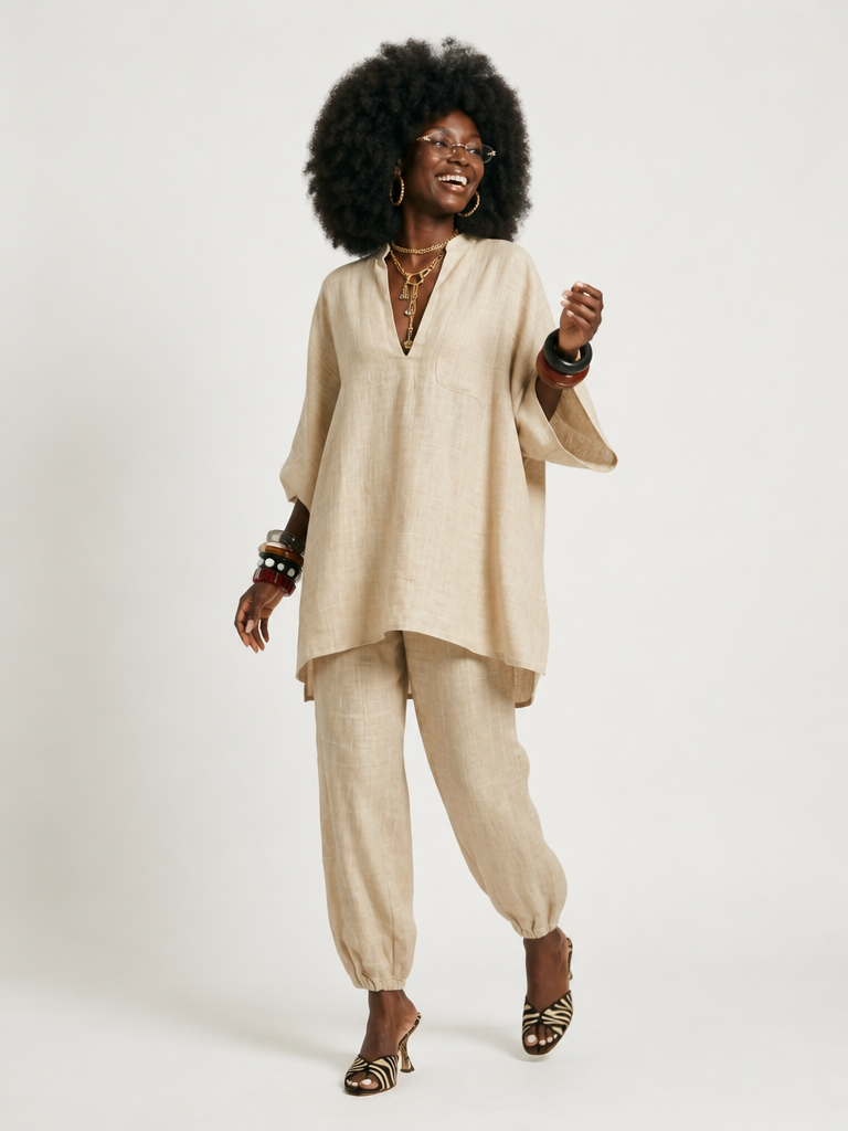 Grounded Linen Loose Two-Piece Set