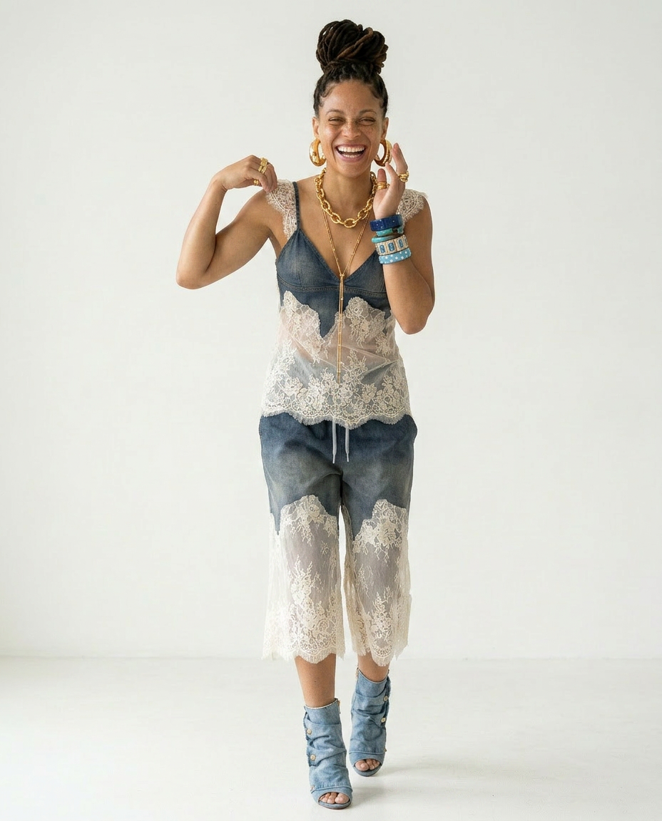 Audacious Denim Lace Two-Piece Set-1