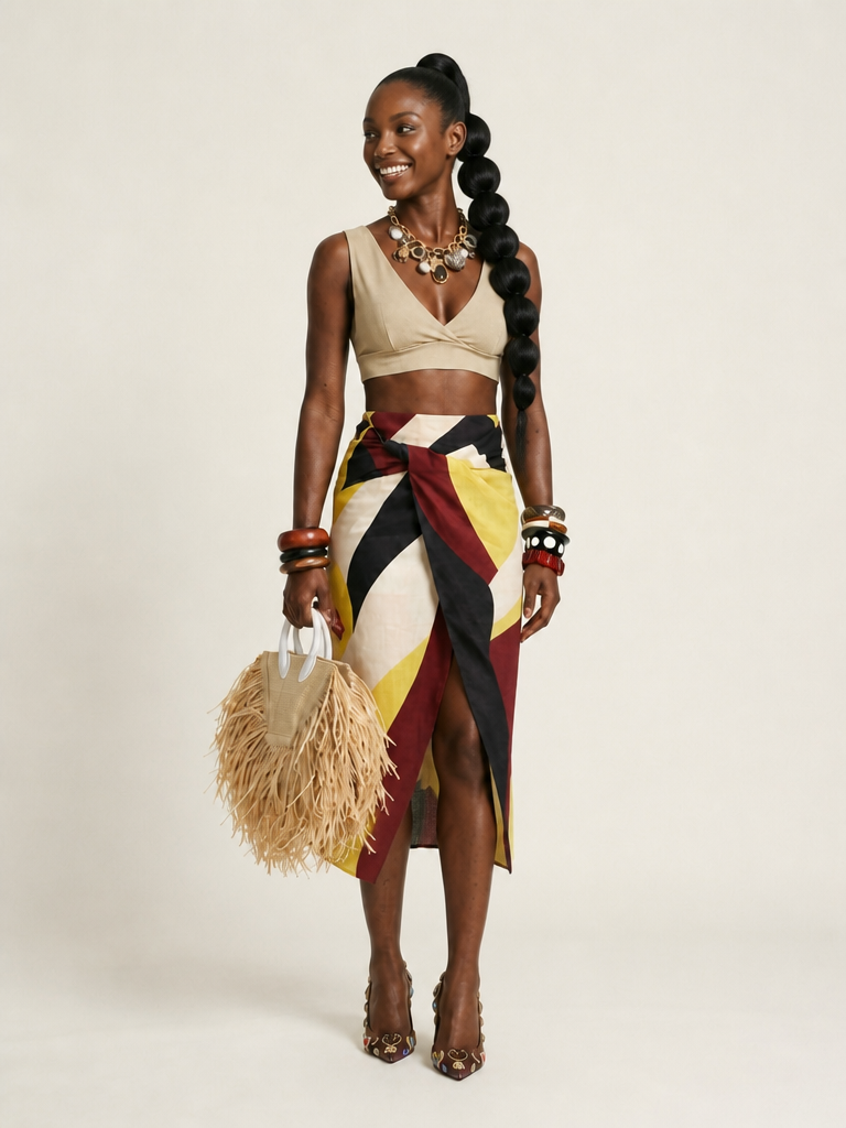 Vibrant Geometric Midi Skirt