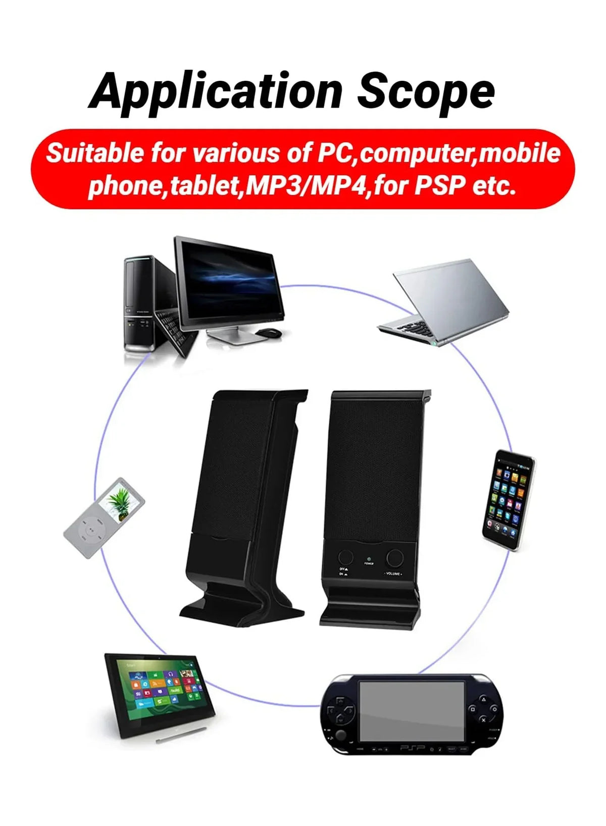 Haut-parleurs USB compacts pour ordinateur portable avec contrôle du volume (noir)