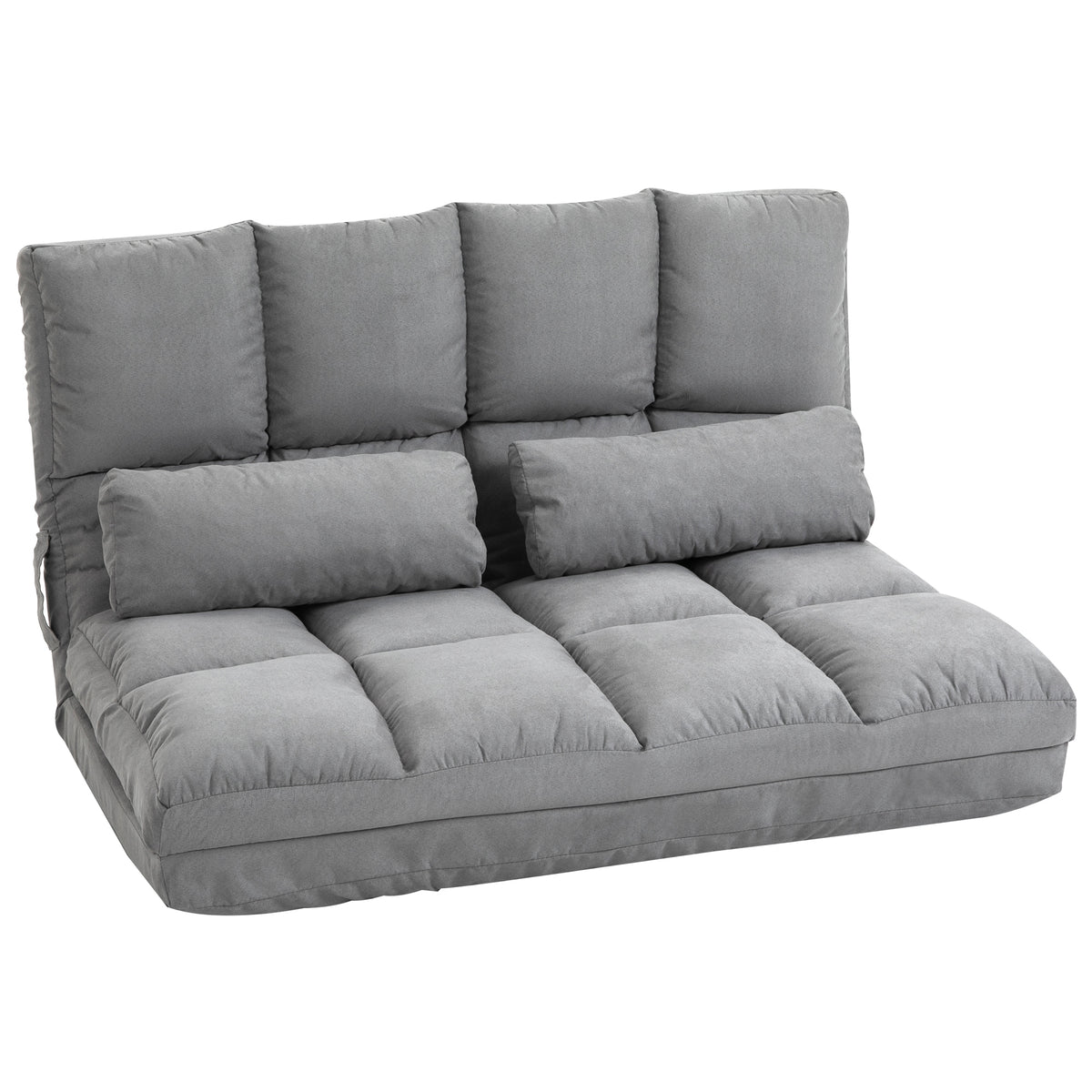 Chauffeuse 2 places canapé-lit convertible fauteuil de sol pliable dossier réglable 2 coussins inclus en polyester aspect daim, pour salon, chambre et bureau, gris