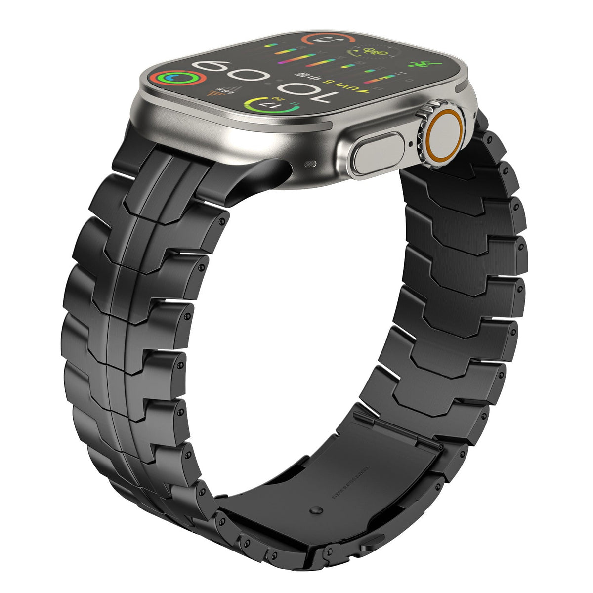 Stainless Steel Link Bracelet Band (Ultra) – The Darwin Ultra in Black – Compatible with Apple Watch Ultra (Friendie size Large)