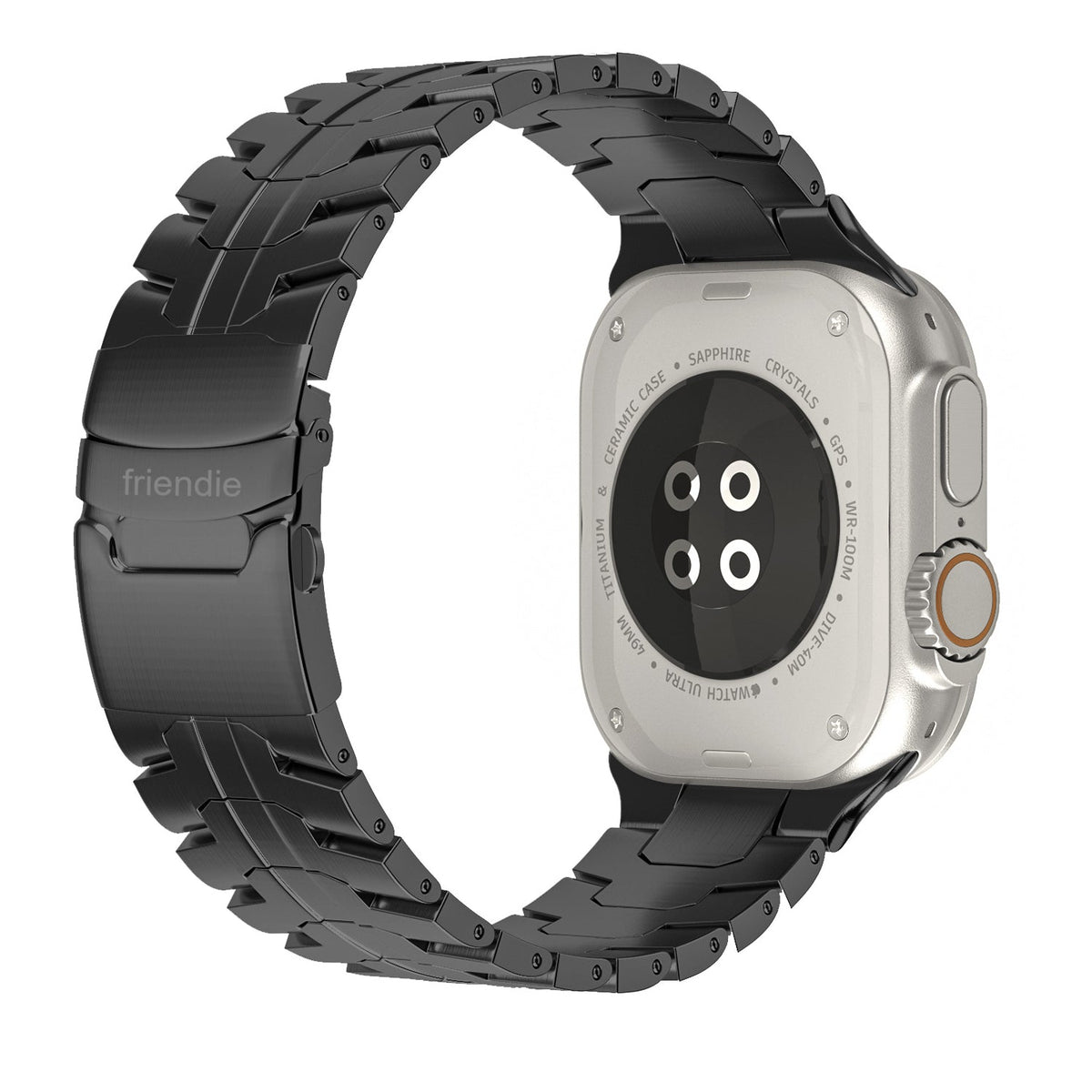 Stainless Steel Link Bracelet Band (Ultra) – The Darwin Ultra in Black – Compatible with Apple Watch Ultra (Friendie size Large)