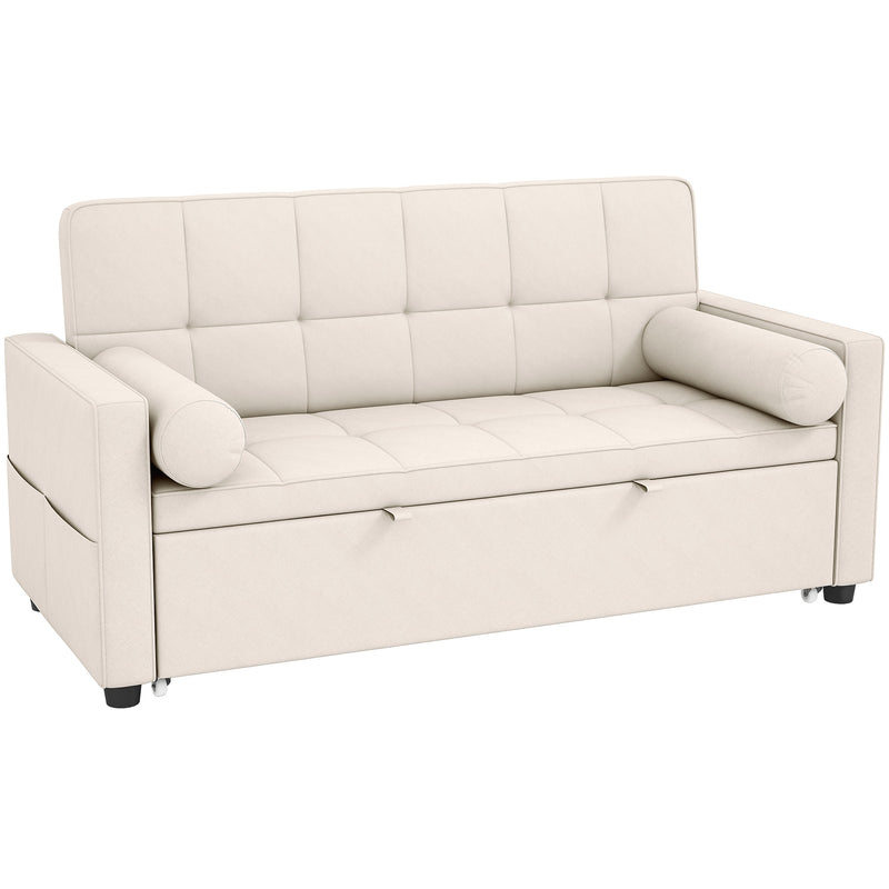 Canapé convertible 2 places 3 en 1 canapé-lit avec lit gigogne double dossier réglable 2 coussins 80,5x137,5x84cm beige
