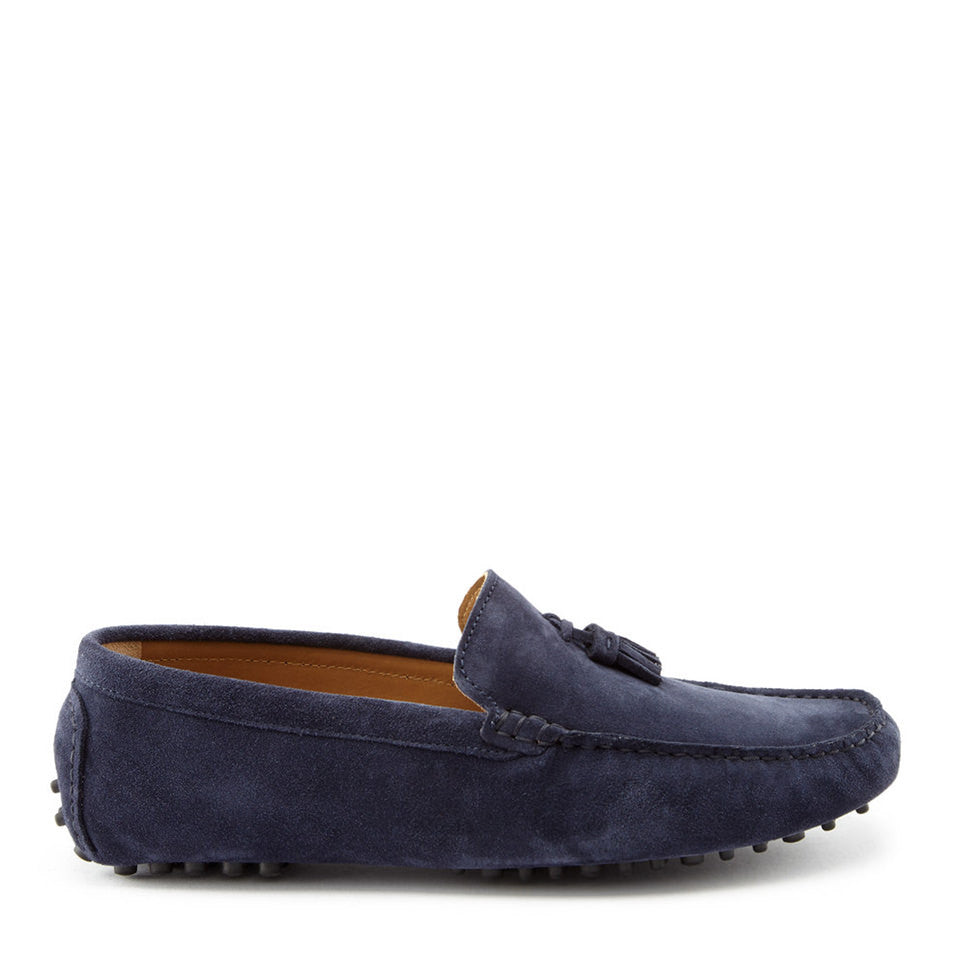 Mocassins de conduite à pampilles en daim bleu marine