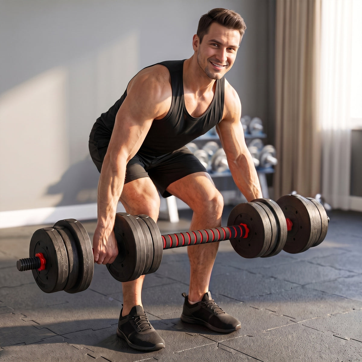 Ensemble d'haltères Courtes Total 20 Kg 2 en 1 poids réglable Barres incluses - entraînement Musculaire & haltérophilie