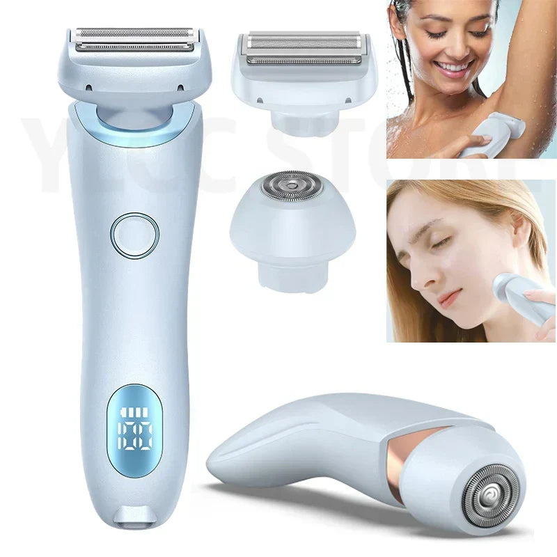 Rasoir électrique 2 en 1 pour femme Épilateur indolore pour maillot et corps bleu
