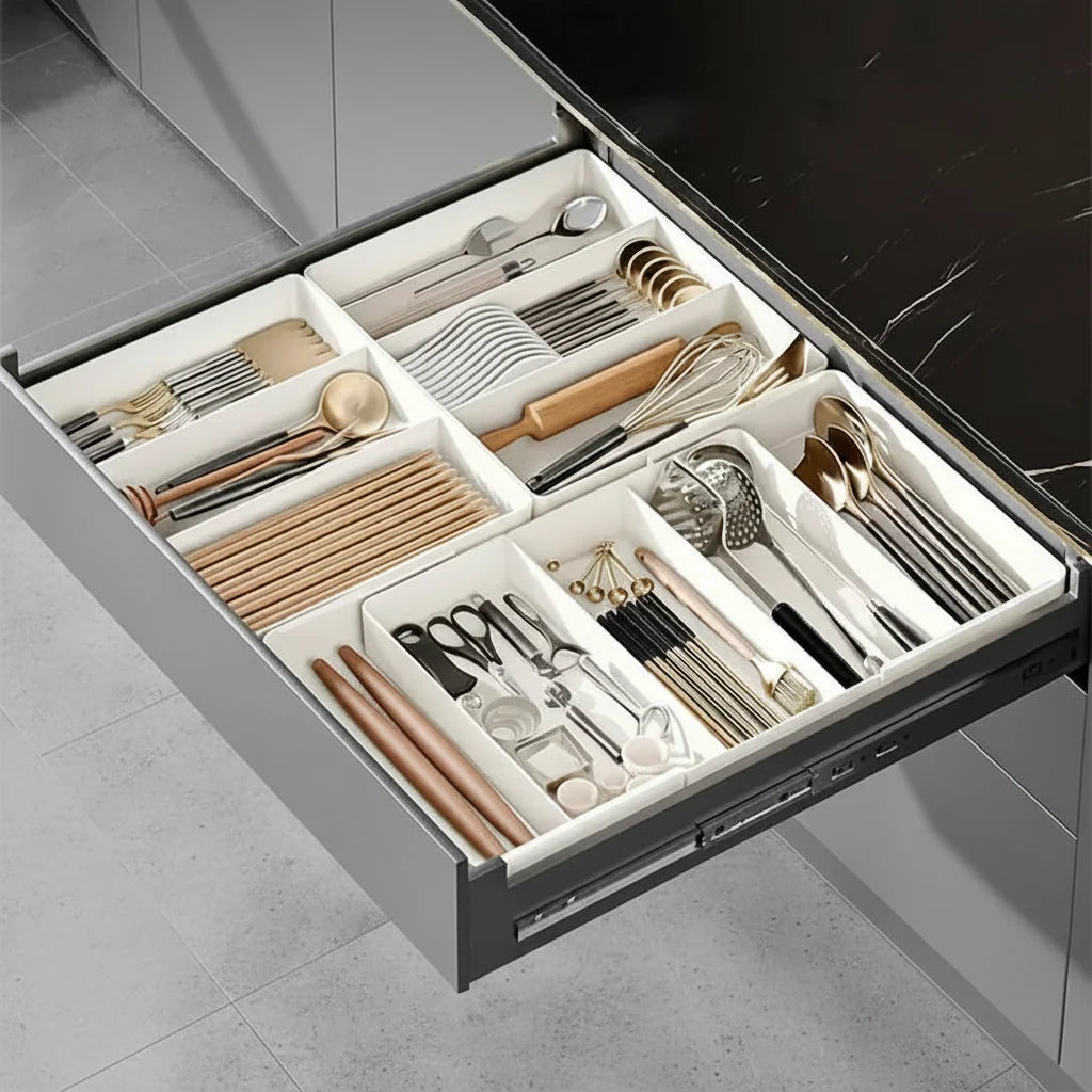 Organisateur de tiroir de cuisine extensible Plateau de cuisine à 3 compartiments