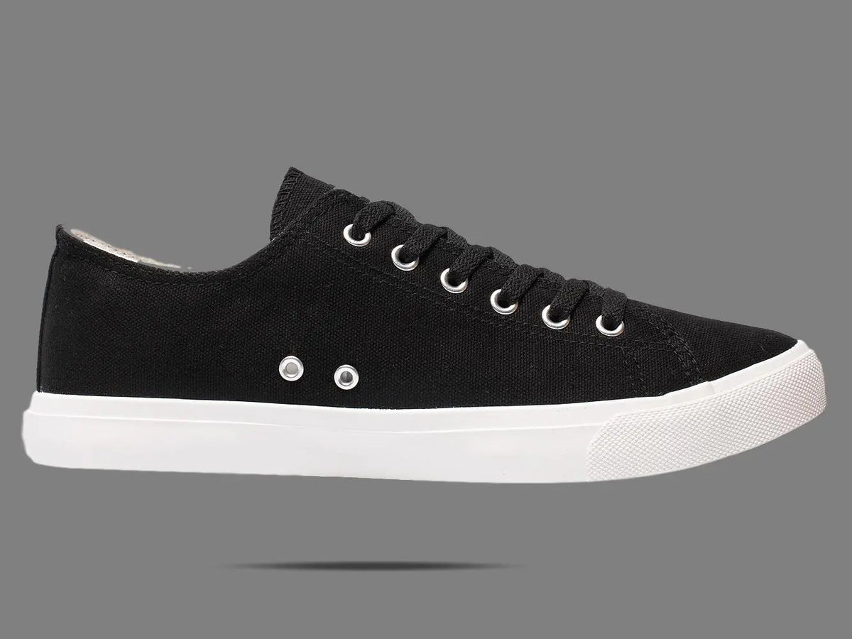 Baskets en toile noires et blanches de style rétro Unisexe - Semelle intérieure amortie