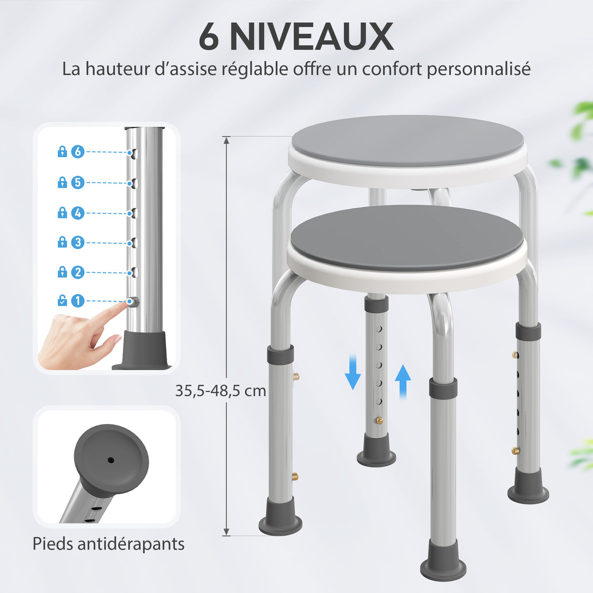 Banquette de douche siège de douche antidérapant banc de bain hauteur réglable pivotant à 360° en aluminium
