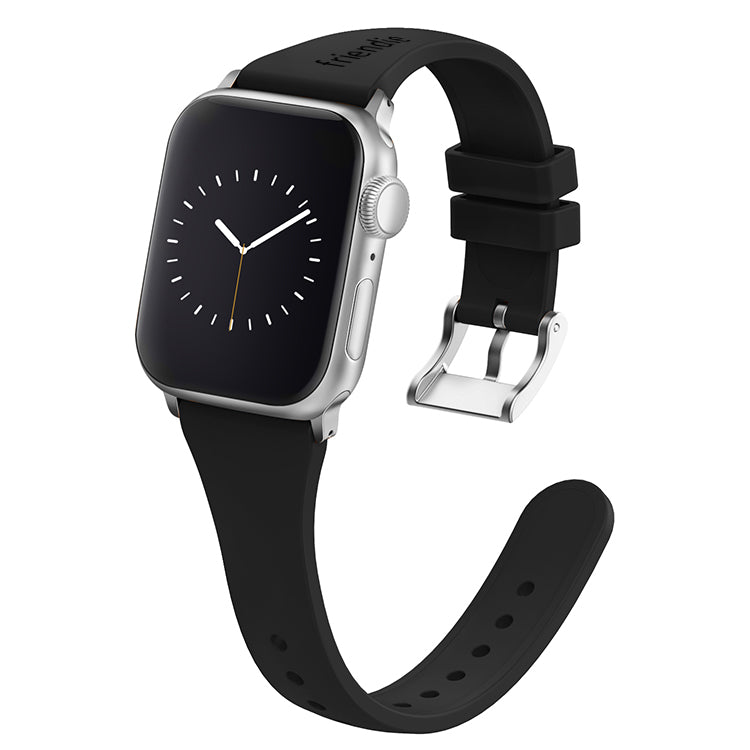 Bracelet en silicone noir avec boucle ardillon argentée - The Gippsland - Compatible avec l'Apple Watch de 38 mm à 41 mm