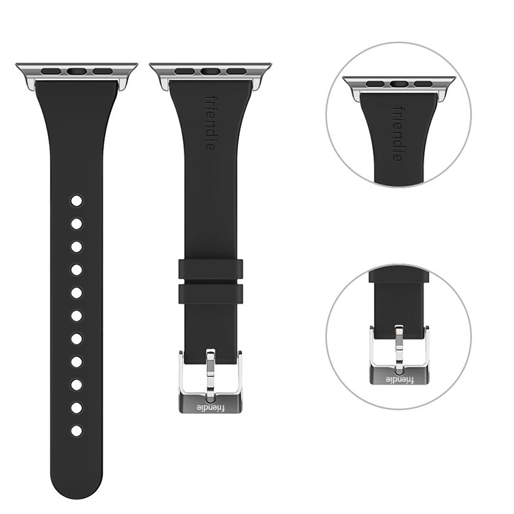 Bracelet en silicone noir avec boucle ardillon argentée - The Gippsland - Compatible avec l'Apple Watch de 38 mm à 41 mm