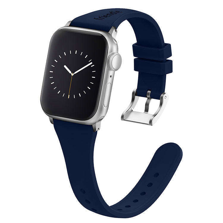 Bracelet en silicone bleu marine avec boucle classique argentée – The Gippsland – Compatible avec les Apple Watch de 38 mm à 41 mm
