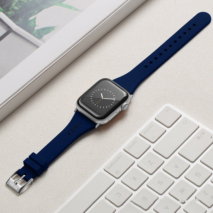 Silicone Band in Navy Blue with Silver Classic Buckle - The Gippsland - Compatible with Apple Watch Size 38mm to 41mm