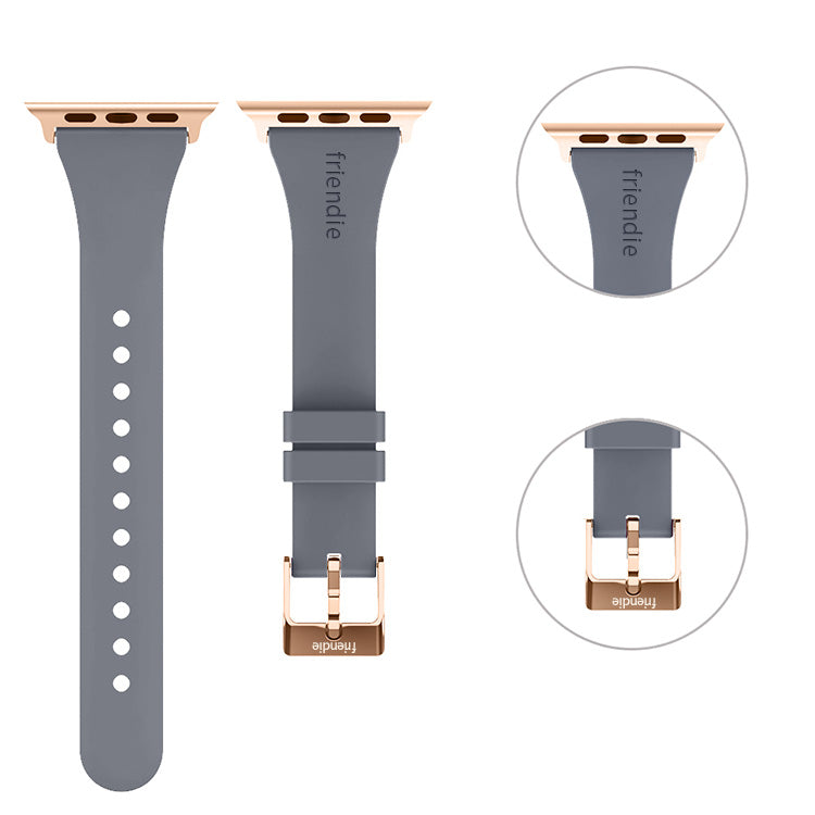 Bracelet en silicone gris poussière d'étoiles avec boucle classique dorée - The Gippsland - Compatible avec l'Apple Watch taille 38 mm à 41 mm
