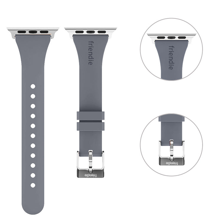 Bracelet en silicone Gris Poussière d'étoiles avec boucle ardillon classique Argent - The Gippsland - Compatible avec Apple Watch taille 38mm à 41mm