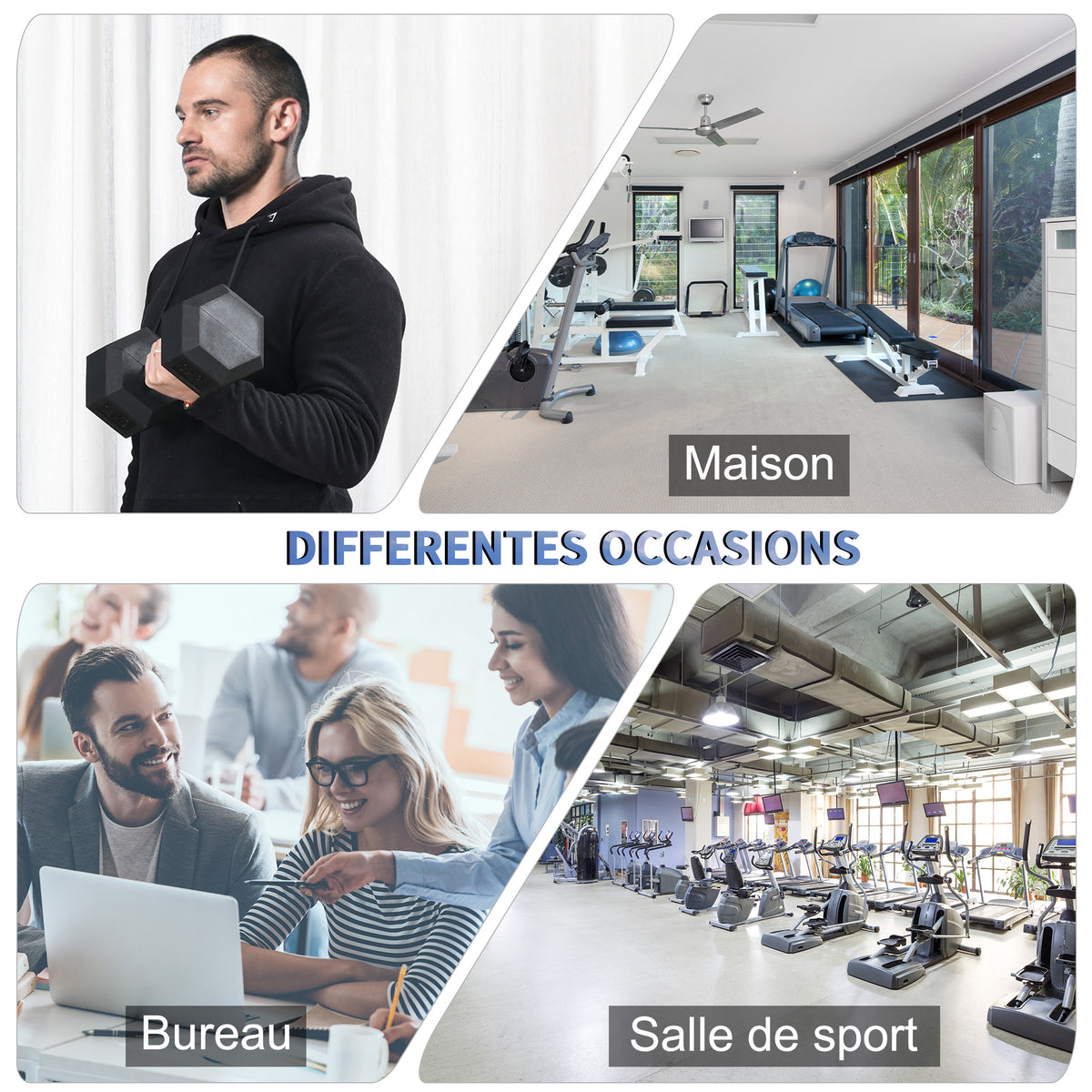 Haltère courte poids 15 kg - 1 pièce, Haltère hexagonale entraînement musculaire & haltérophilie - métal caoutchouc noir