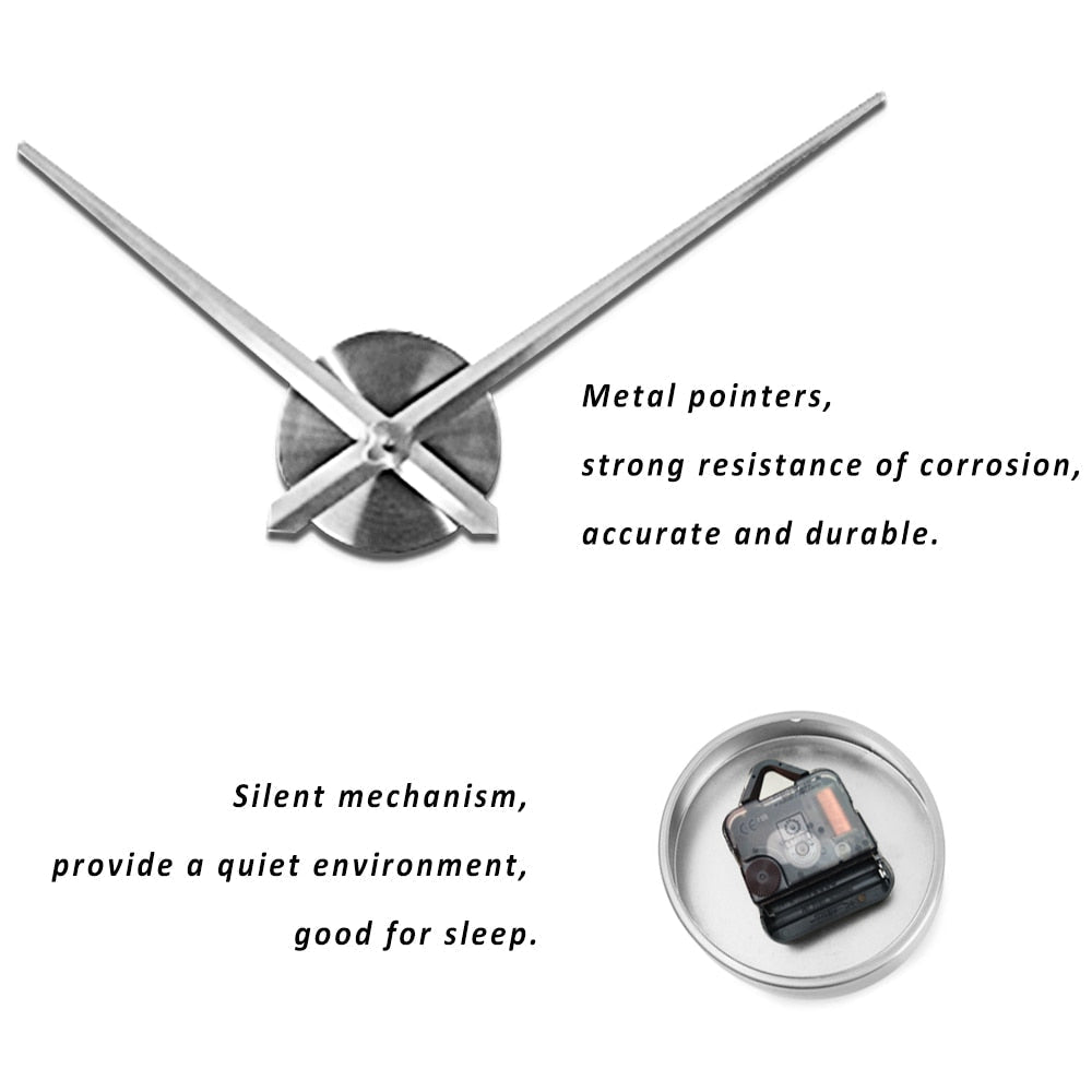 Grande horloge murale à quartz 3D à monter soi-même, grande montre décorative, horloges de cuisine, autocollant miroir en acrylique, horloges murales surdimensionnées, décoration de maison avec lettres