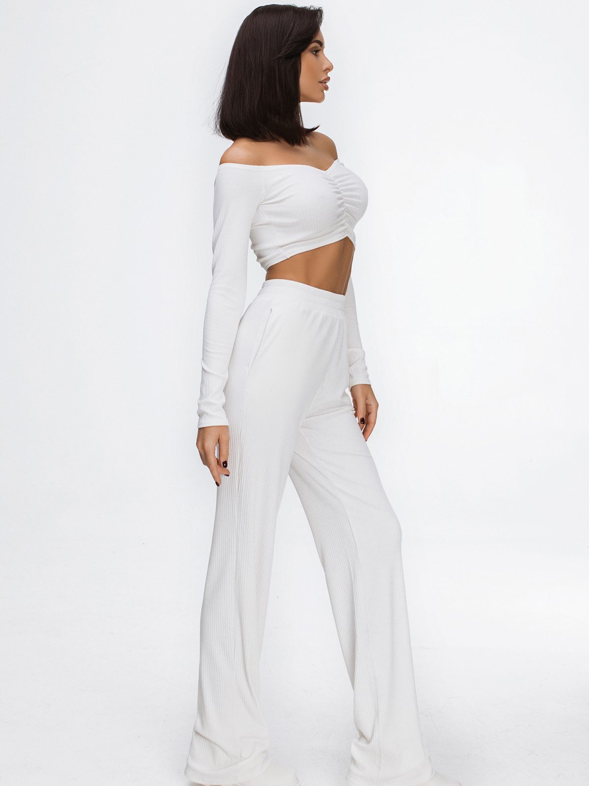 off the shoulder knitted tracksuit pants