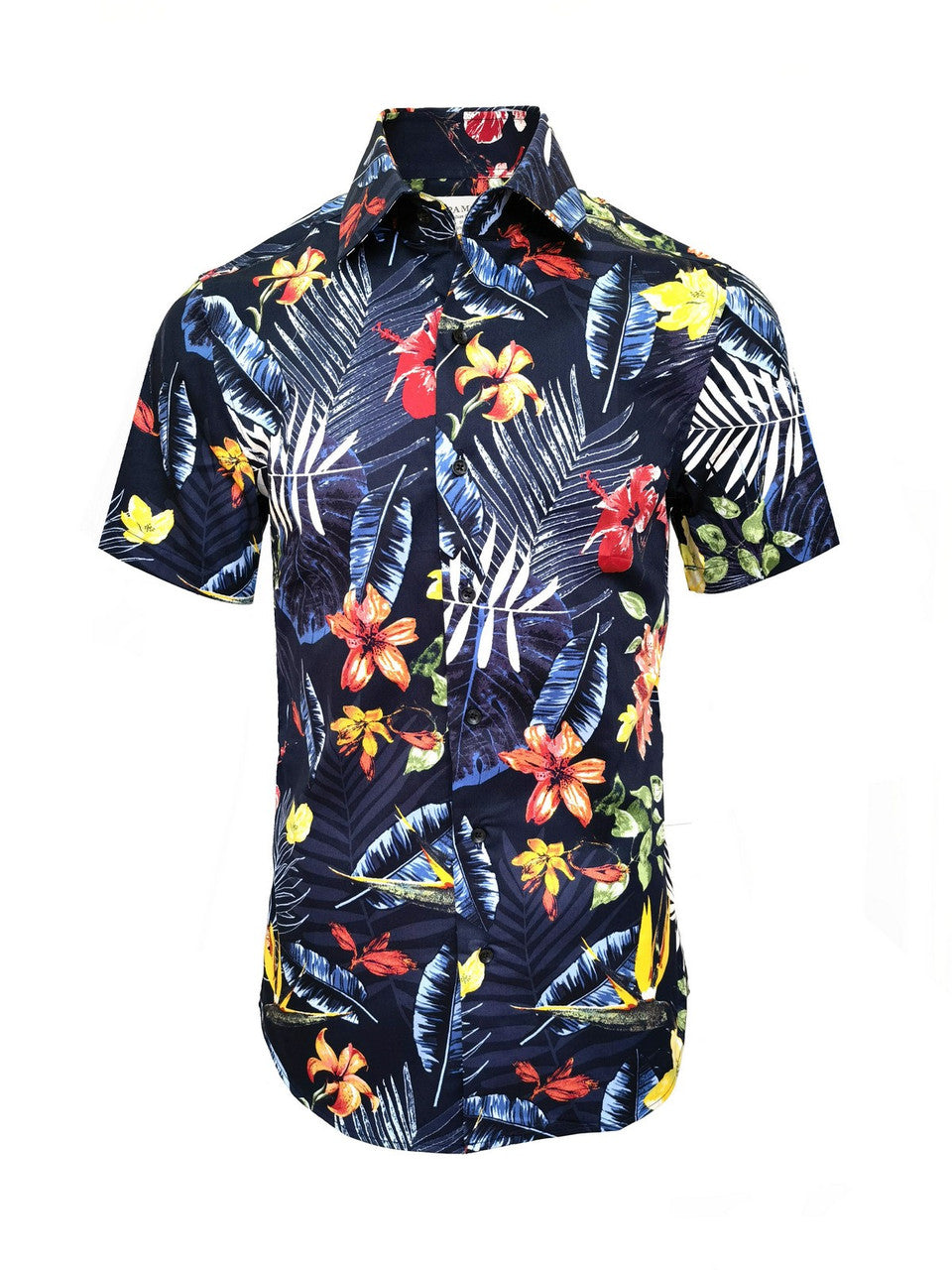 Navy Floral Print Short Sleeves Shirt-0