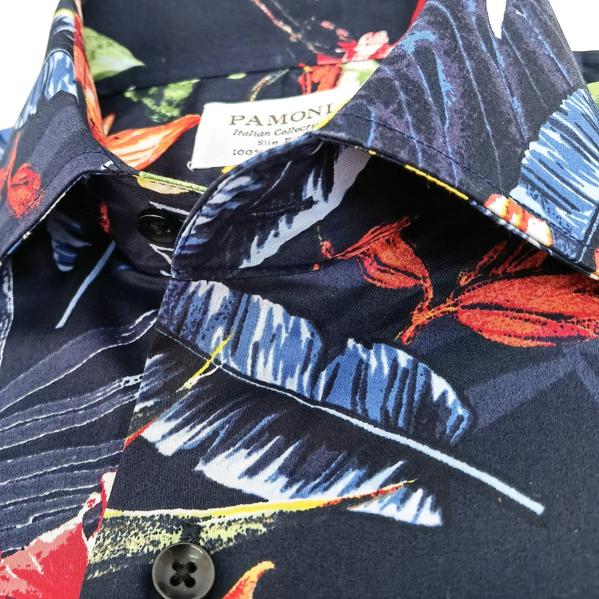 Navy Floral Print Short Sleeves Shirt-1