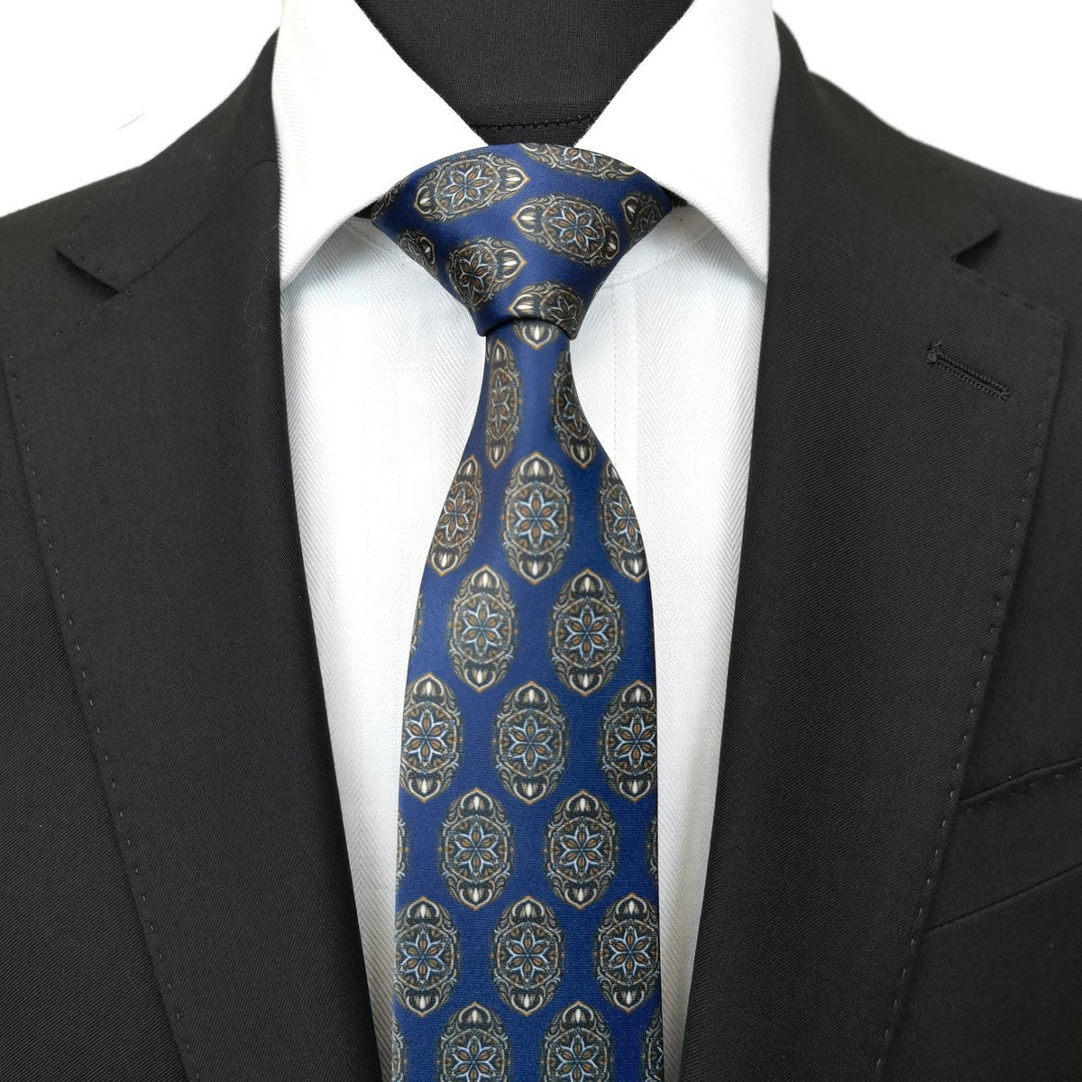 Cravate bleu marine à motifs géométriques