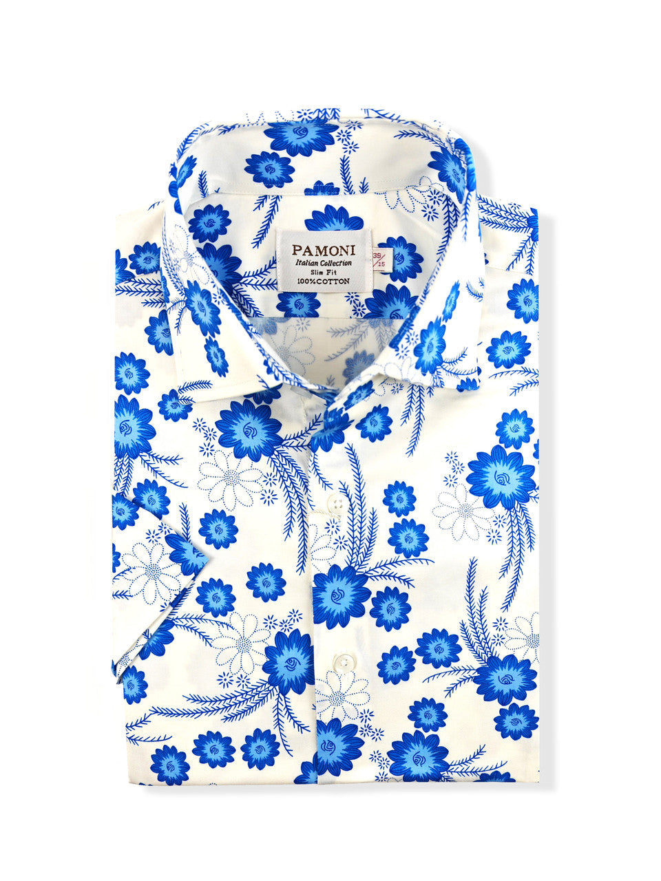 White and Blue Floral Print Short Sleeves Shirt-1