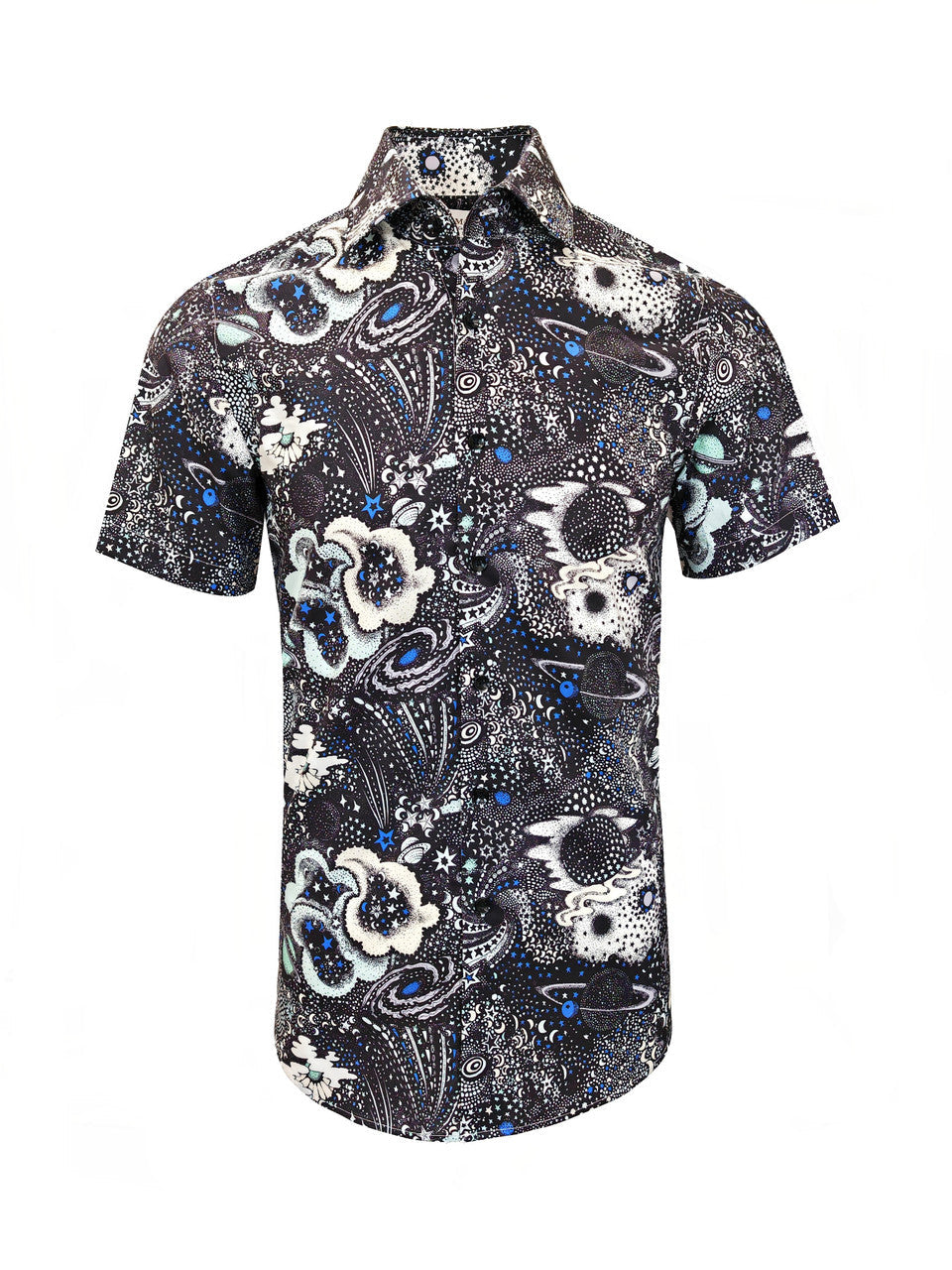 Black and White Floral Print Short Sleeves Shirt-0