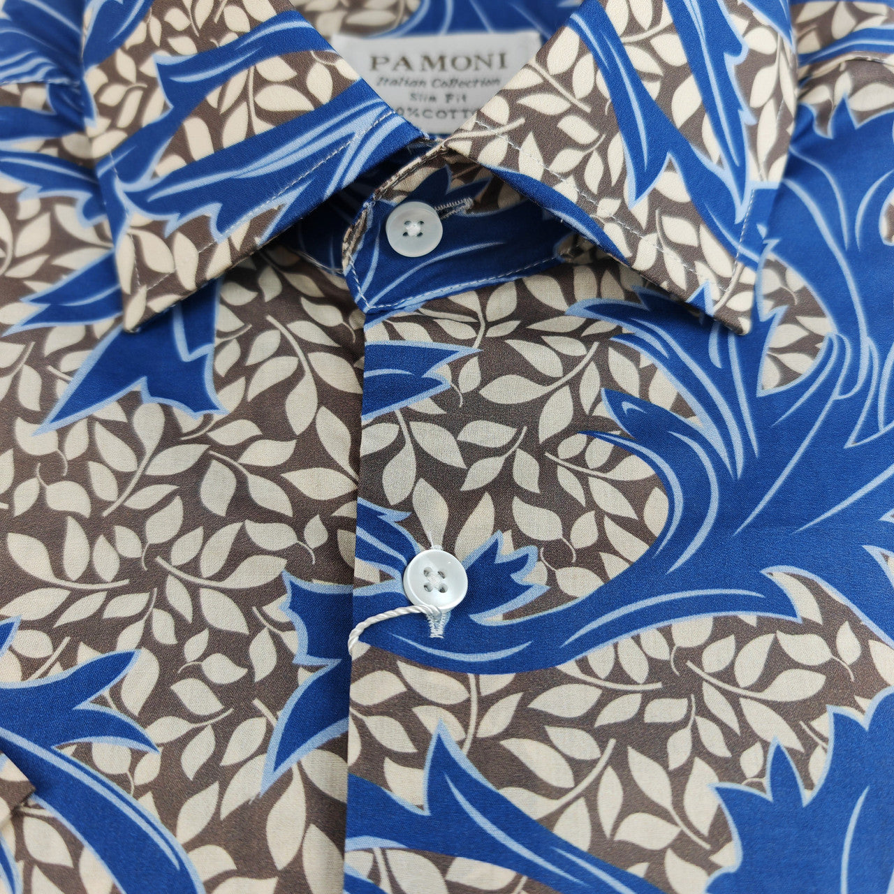 Blue and Brown Floral Print Short Sleeves Shirt-2