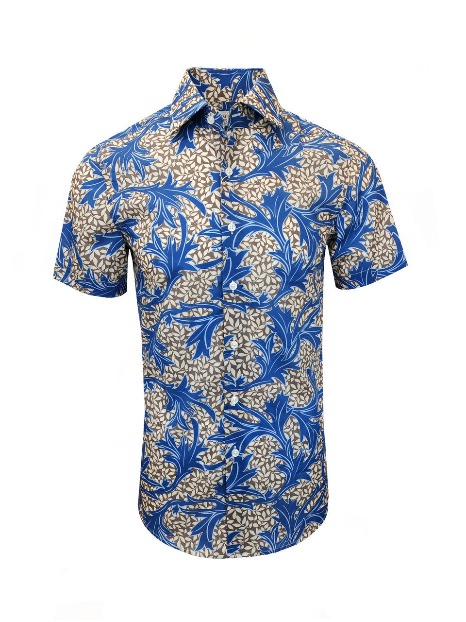 Blue and Brown Floral Print Short Sleeves Shirt-0