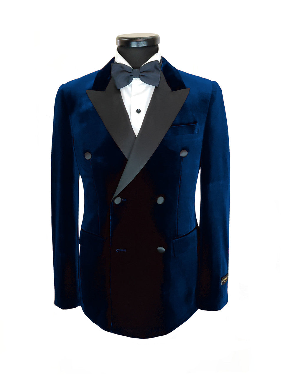 Navy Double Breasted Velvet Tuxedo Blazer-0