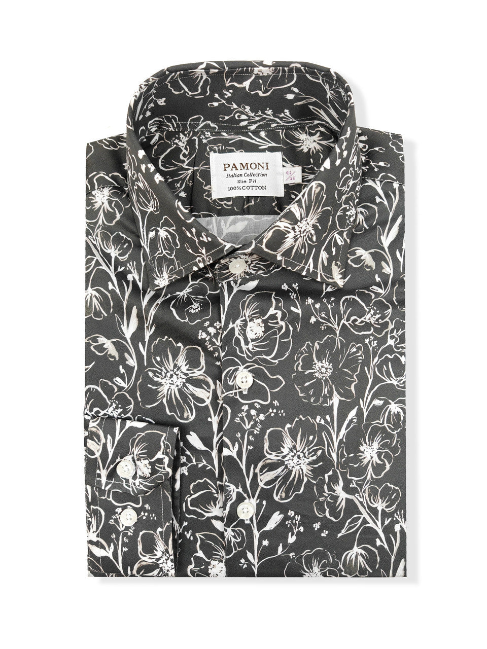 Men's Slim Fit Grey Monochrome Floral Pattern Shirt-1