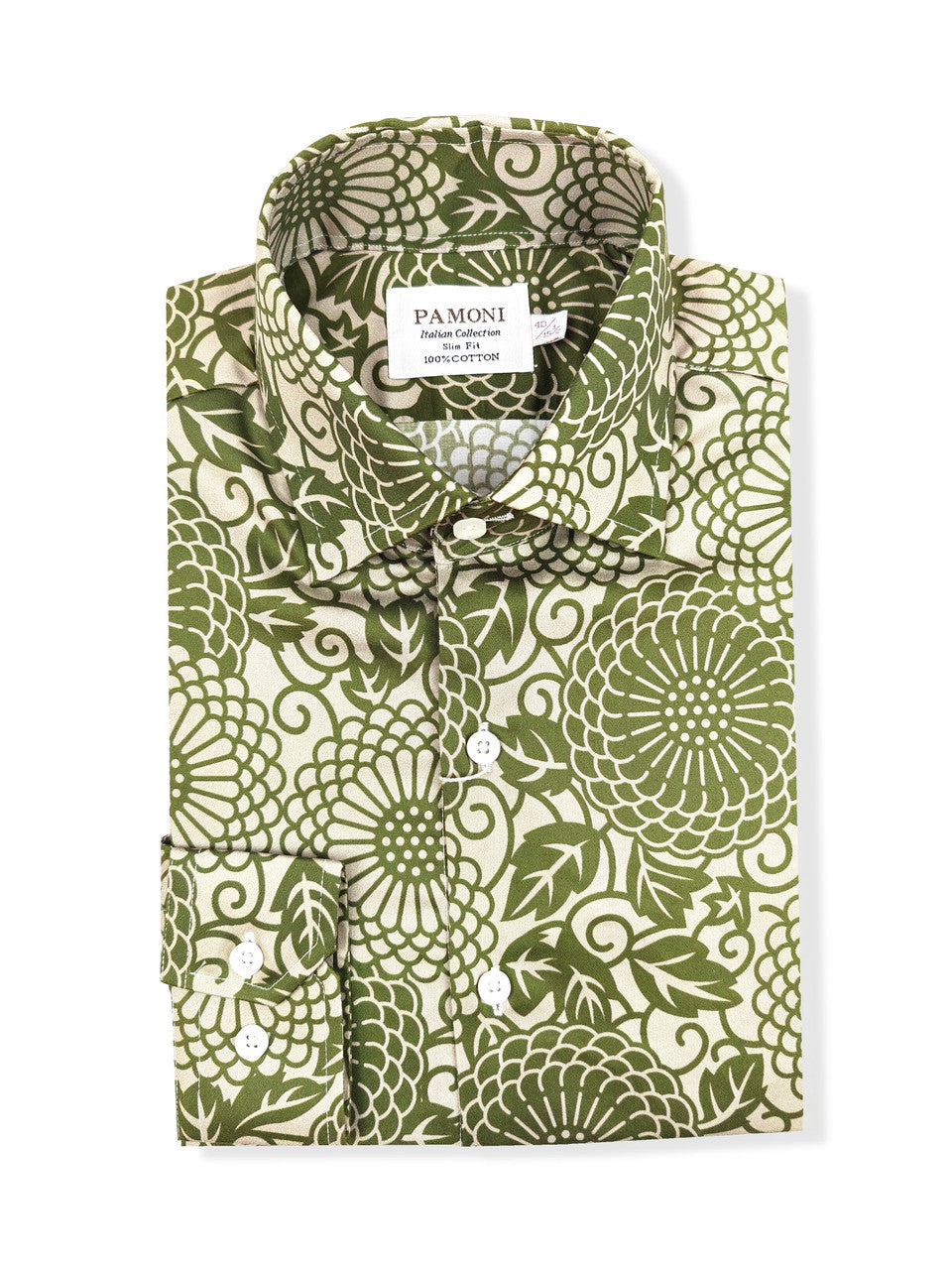 Men's Slim Fit Green Patterned Shirt-1