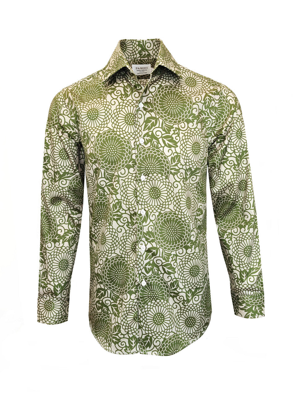 Men's Slim Fit Green Patterned Shirt-0