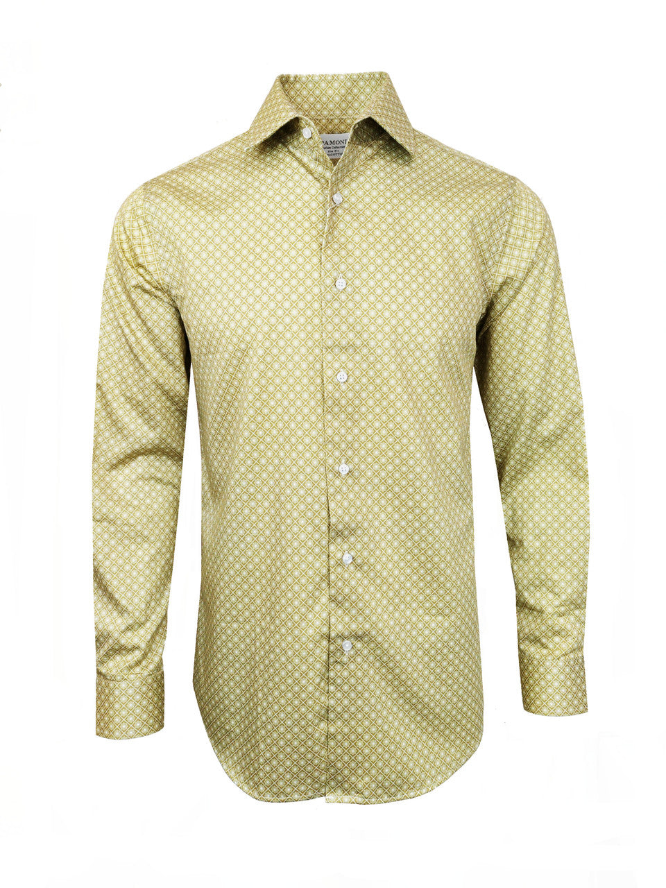 Men’s Yellow Diamond Print Slim Fit Cotton Shirt-0