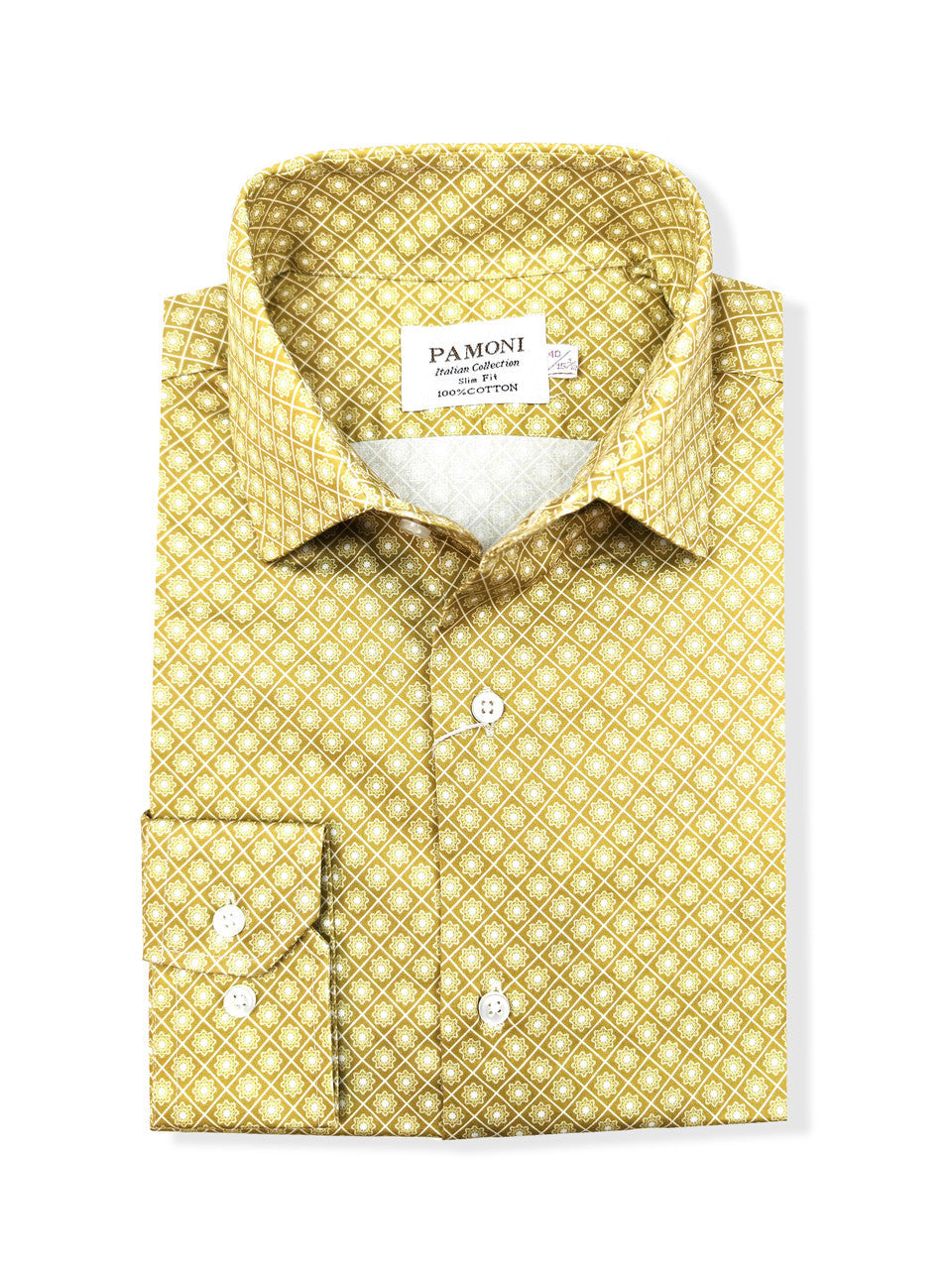 Men’s Yellow Diamond Print Slim Fit Cotton Shirt-1